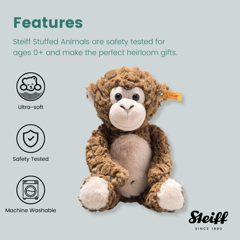 Steiff Bodo Monkey, Premium Monkey Stuffed Animal, Monkey Toys, Stuffed Monkey, Monkey Plush, Cute Plushies, Plushy Toy for Girls Boys and Kids, Soft Cuddly Friends (Brown, 12"") - Image 3
